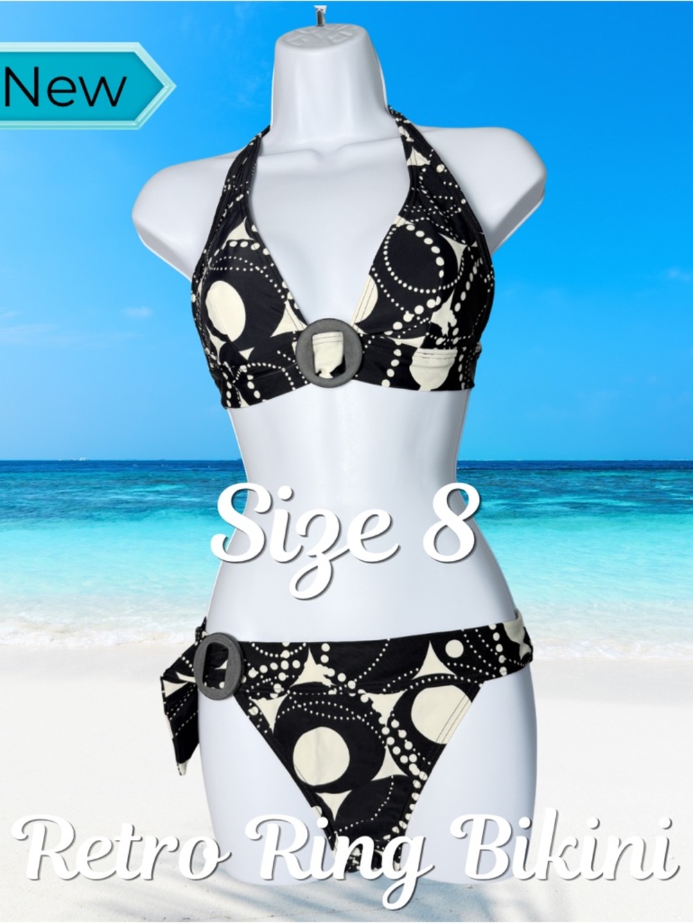 Black & White Retro Ring Bikini Set – NEW (No Tags)